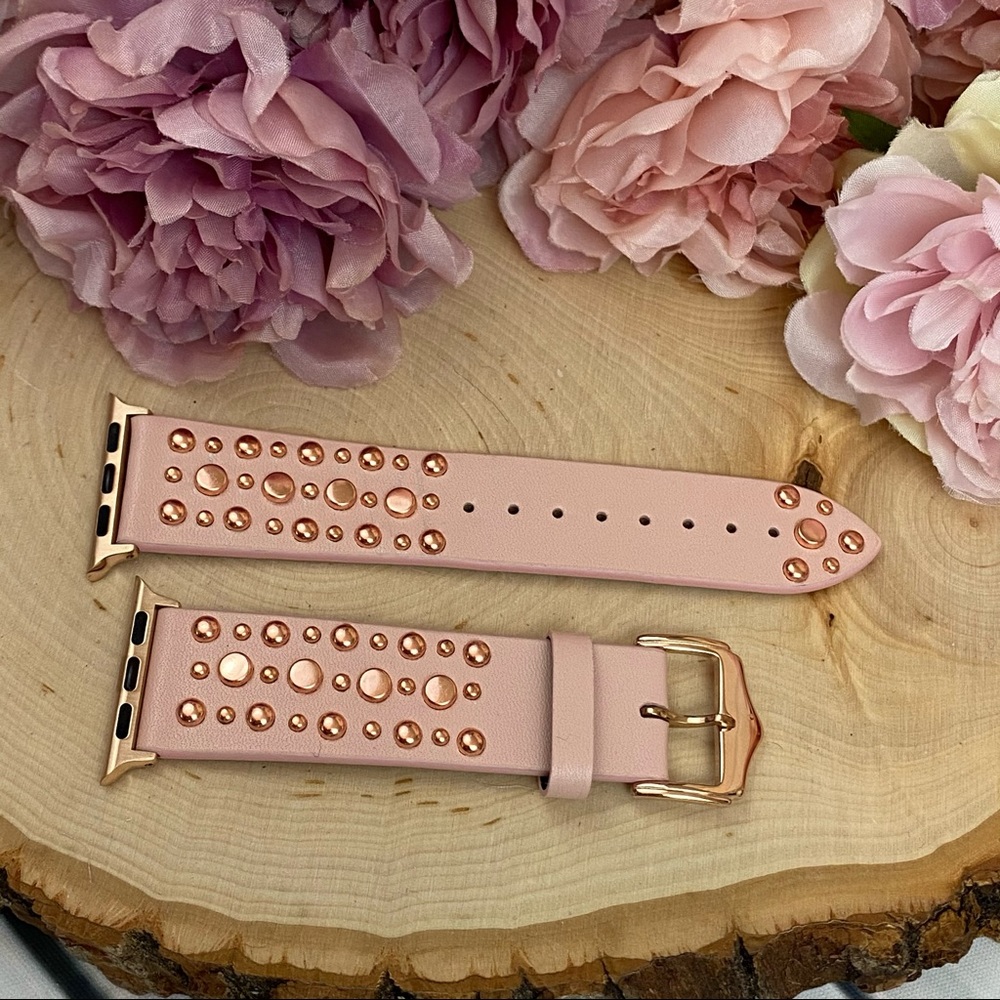 Pink Studded Leather Punk Rock Apple Watchband - Picture 9 of 15